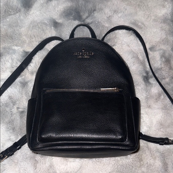 Kate Spade Black Pebbled Leather Mini Backpack with Gold Logo ♠️ main image 7